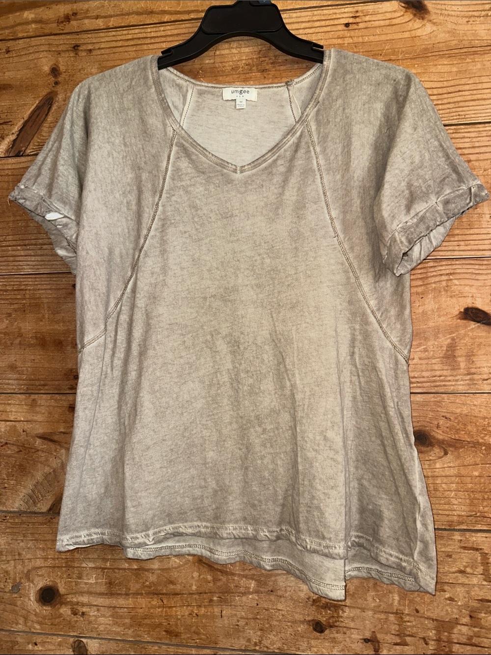 Umgee Washed Taupe V-Neck Short Sleeve Tee